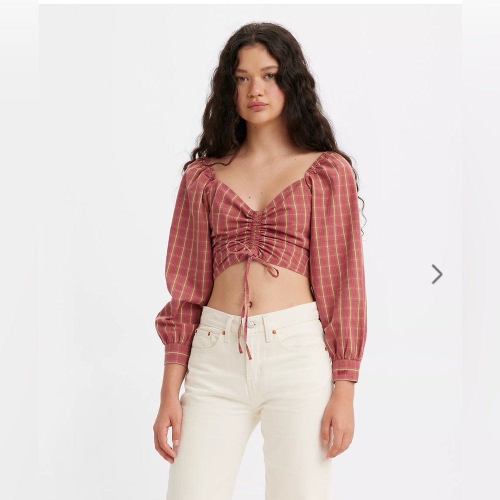 NWT Levi's Women's Size L Devin Plaid The Statement Blouse Red, 100% Cotton